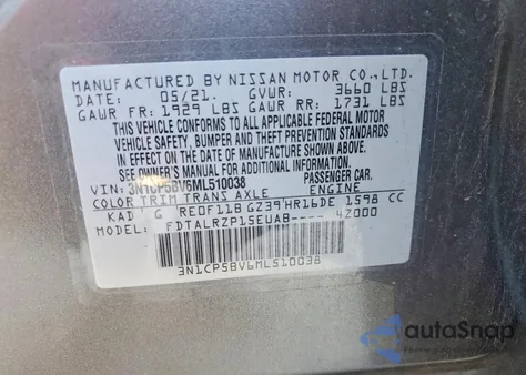 2021 Nissan Kicks S z USA, uszkodzony, nr VIN 3N1CP5BV6ML510038